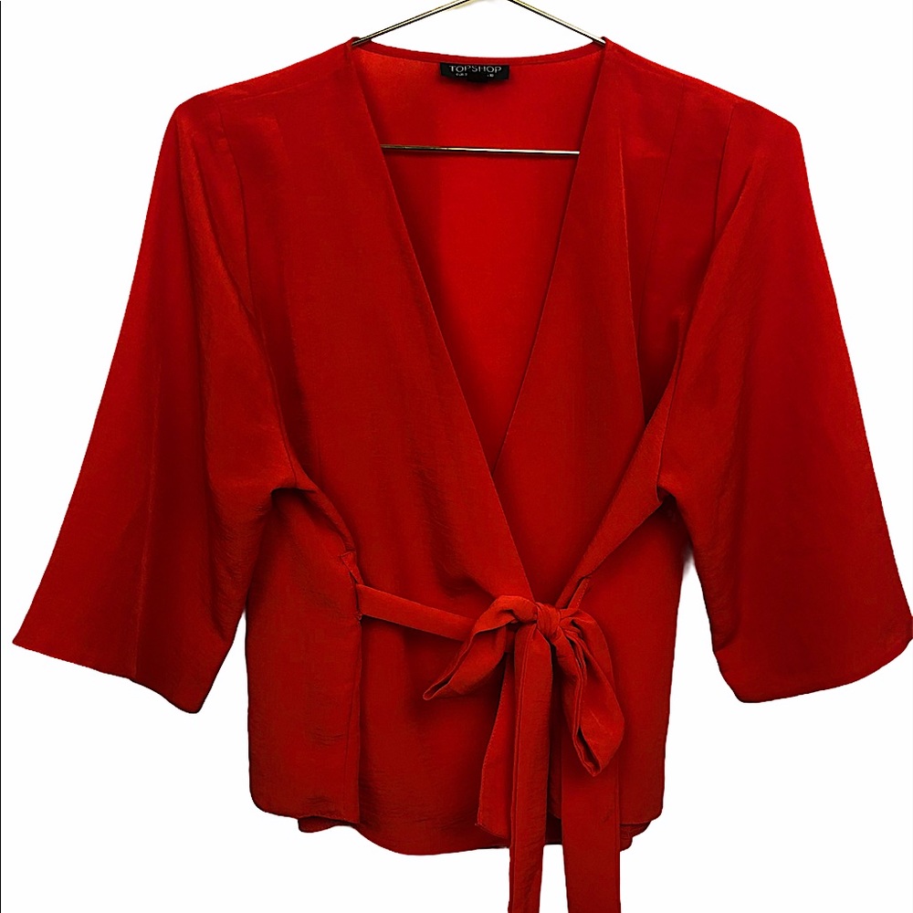 TOPSHOP Red Wrap Top NWOT SZ 6